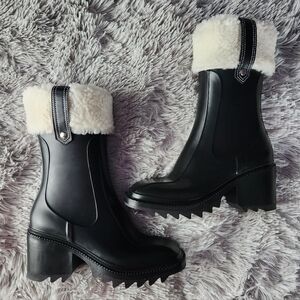 Women's Black and White Shearling Boots